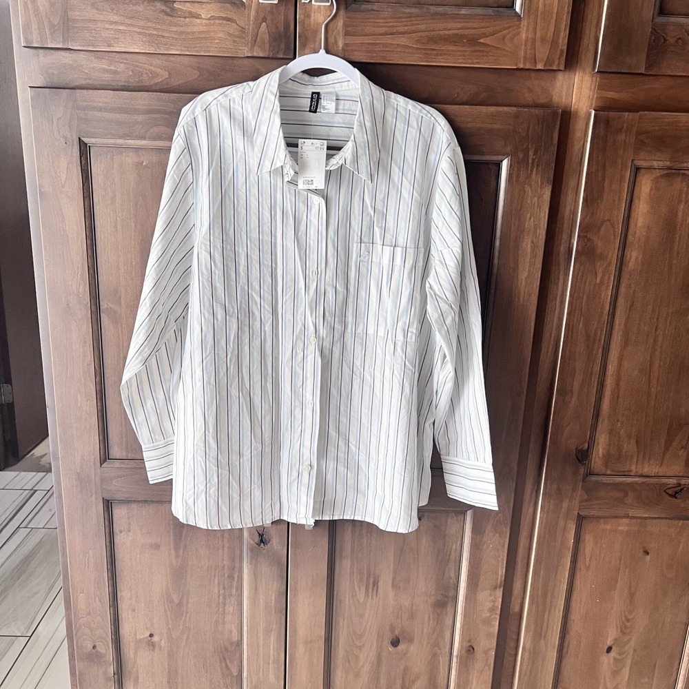 DIVIDED by H&M-Womens‎ Blue/Black Striped Long Sleeve Dress Shirt Size L NWT